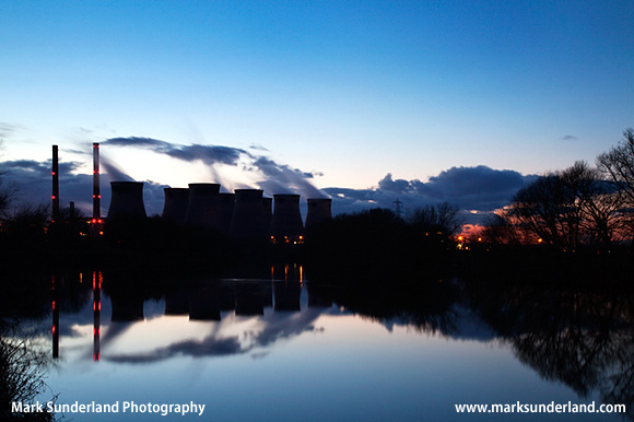 Ferrybridge Power Station Reflected in the River Aire Knottingley West Yorkshire England